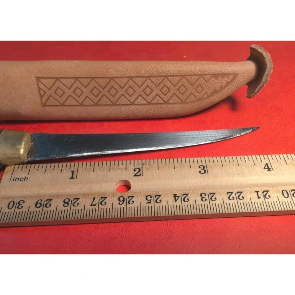 Vintage Rapala J. Marttiini Finland Fillet knife With‎ Leather Sheath Signed 4in